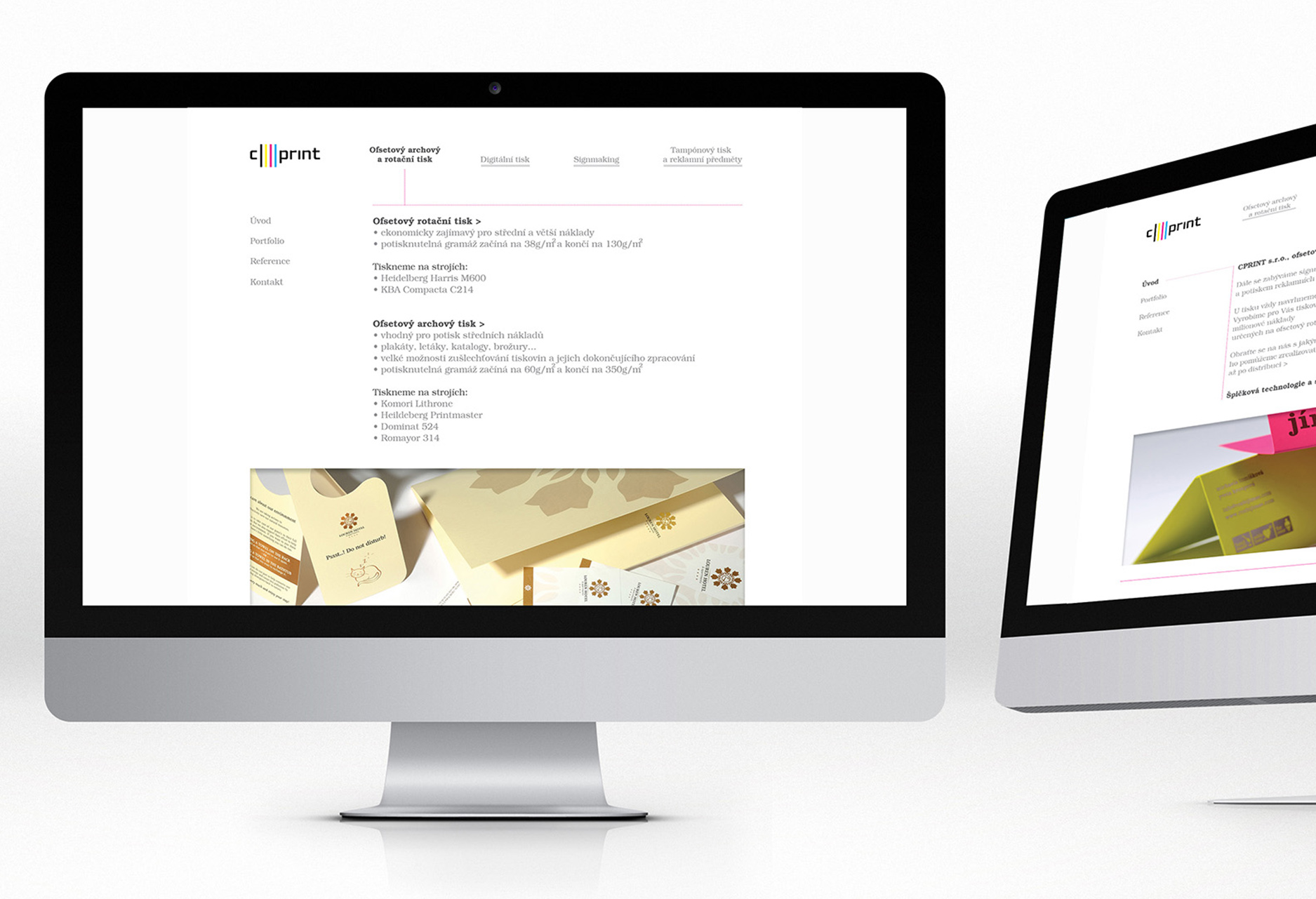 Návrh a zpracování nového<br />
webu tiskárny Cprint.<br />
Grafická realizace<br />
marketingových<br />
tiskovin a produktů<br />
společnosti.